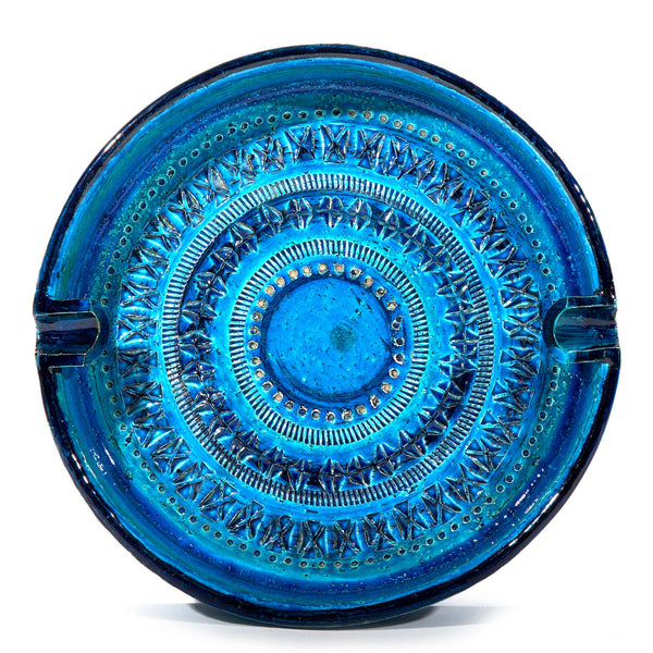 Large Bitossi Italian Ceramic Ashtray in Rimini Blue - Aldo Londi - Catchall Mid Century