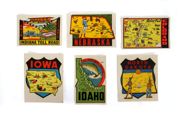 Set of 6 Souvenir State Travel Decal Stickers
