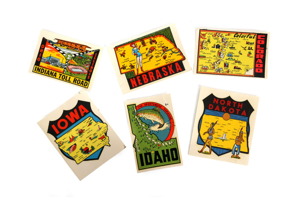 Set of 6 Souvenir State Travel Decal Stickers