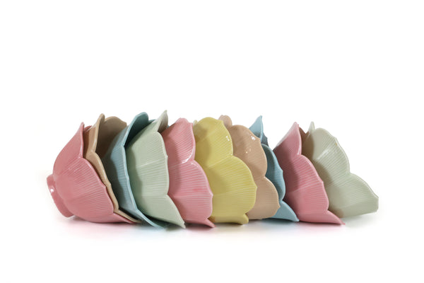 Mid Century Modern Lotus Plates and Bowls in Pastel Colors - Set of 27