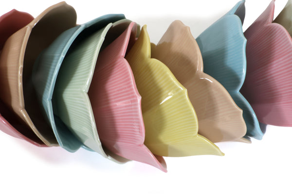 Mid Century Modern Lotus Plates and Bowls in Pastel Colors - Set of 27