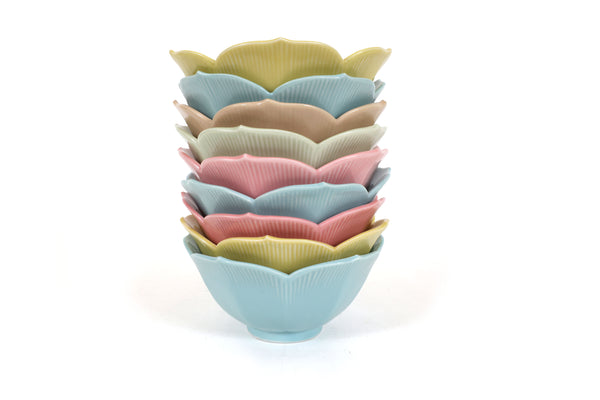 Mid Century Modern Lotus Plates and Bowls in Pastel Colors - Set of 27