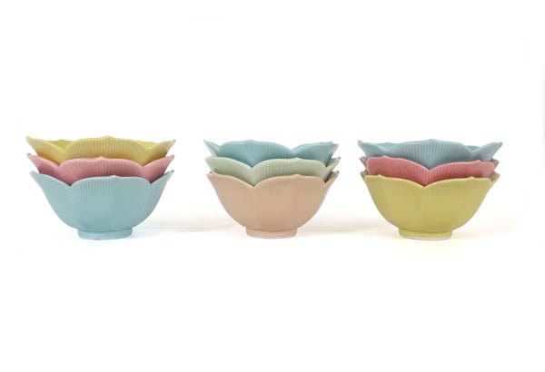 Mid Century Modern Lotus Plates and Bowls in Pastel Colors - Set of 27