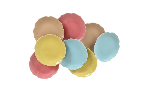 Mid Century Modern Lotus Plates and Bowls in Pastel Colors - Set of 27