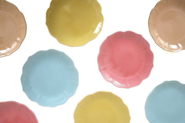 Mid Century Modern Lotus Plates and Bowls in Pastel Colors - Set of 27