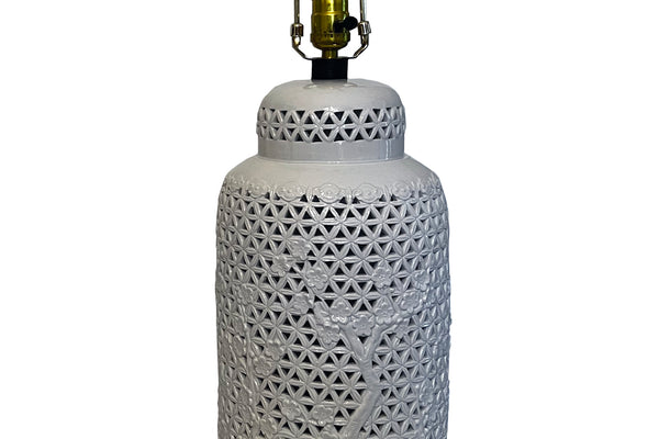 Pair of Mid Century Blanc de Chine Reticulated Ginger Jar Ceramic Table Lamps