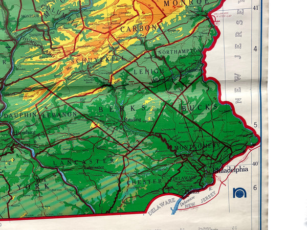 Vintage School Pull-Down Map of Pennsylvania by Nystrom - 1950's-1960's