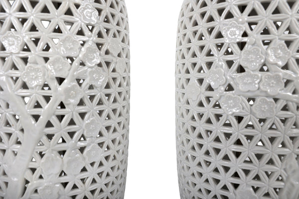 Vintage Reticulated Blanc De Chine Table Lamps, a Pair