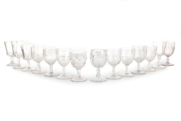 Set of 14 Mismatched Pressed Glass Goblets