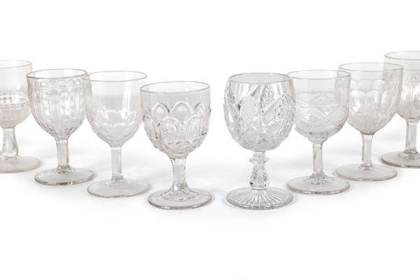 Set of 14 Mismatched Pressed Glass Goblets