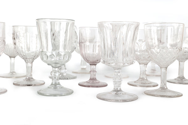 Set of 14 Mismatched Pressed Glass Goblets