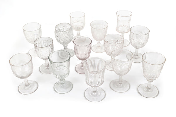 Set of 14 Mismatched Pressed Glass Goblets