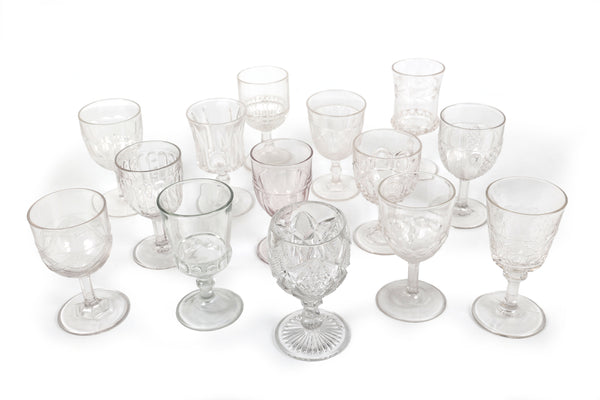 Set of 14 Mismatched Pressed Glass Goblets