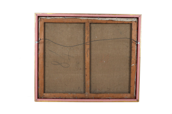 Mid Century Modernist Mechanical Painting on Canvas of the Port of Caen, France