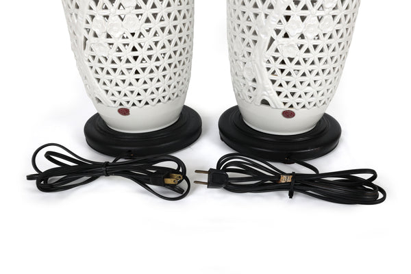 Vintage Reticulated Blanc De Chine Table Lamps, a Pair