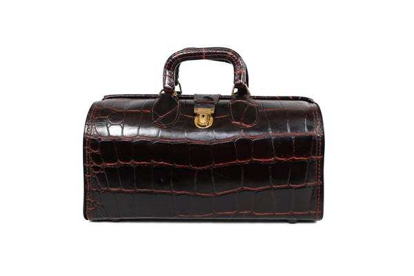 Vintage Upjohn Medical Doctors Bag in Top Grain Faux Alligator Leather