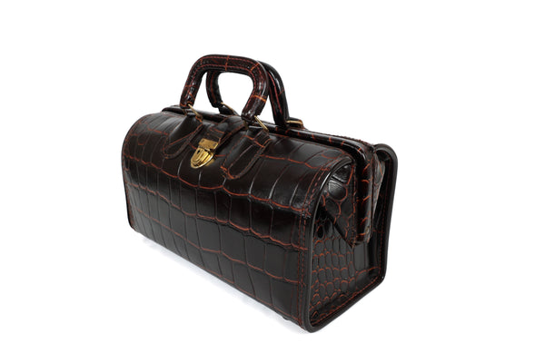 Vintage Upjohn Medical Doctors Bag in Top Grain Faux Alligator Leather