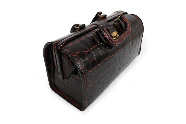 Vintage Upjohn Medical Doctors Bag in Top Grain Faux Alligator Leather