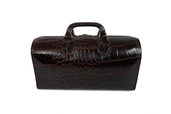 Vintage Upjohn Medical Doctors Bag in Top Grain Faux Alligator Leather