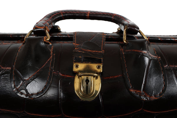 Vintage Upjohn Medical Doctors Bag in Top Grain Faux Alligator Leather