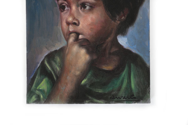 Deer Little Boy, You Have Antlers - Vintage Altered Art - Portrait Painting - Original Oil Painting