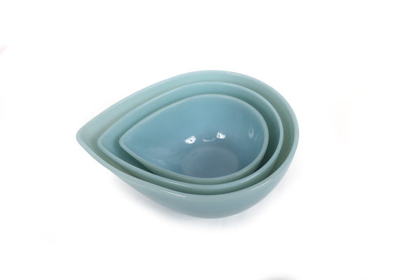 Fire King Teardrop Mixing Bowls - Set of 3 in Rare Delphite Blue