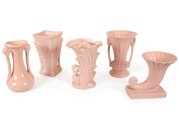 Set of 5 Vintage McCoy Vases in a Pink Matt Glaze
