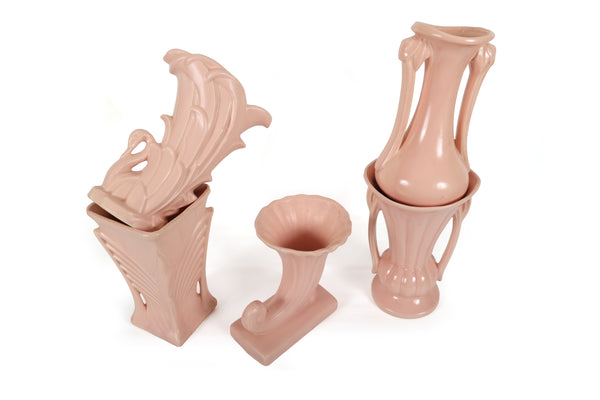 Set of 5 Vintage McCoy Vases in a Pink Matt Glaze