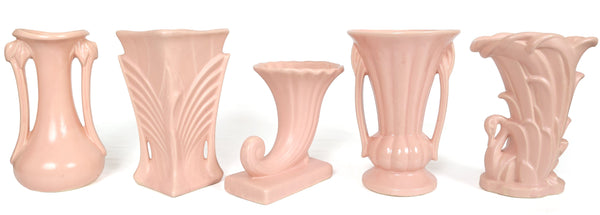 Set of 5 Vintage McCoy Vases in a Pink Matt Glaze