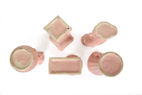 Set of 5 Vintage McCoy Vases in a Pink Matt Glaze