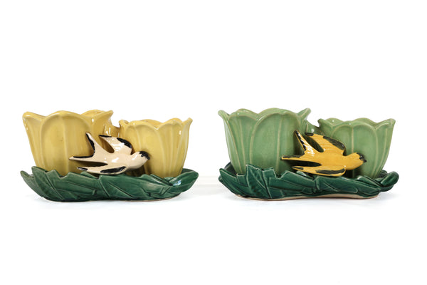 Set of 2 Vintage McCoy Planters - Birds and Tulips Double Planters