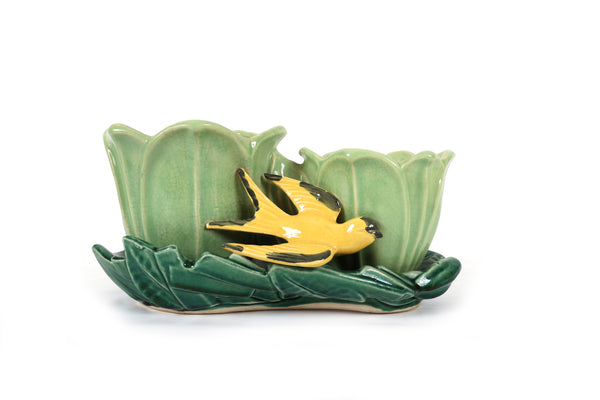 Set of 2 Vintage McCoy Planters - Birds and Tulips Double Planters