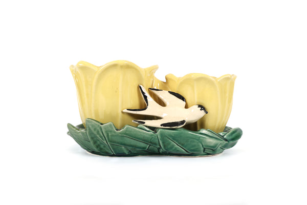 Set of 2 Vintage McCoy Planters - Birds and Tulips Double Planters