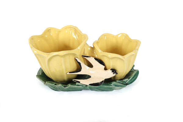 Set of 2 Vintage McCoy Planters - Birds and Tulips Double Planters