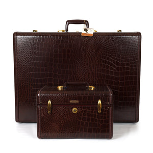 Rare Pristine 1950's New with Tags Samsonite Suitcase Pair by Shwayder Brothers - Pullman and Train Case in Faux Alligator