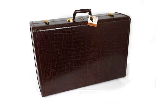 Rare Pristine 1950's New with Tags Samsonite Suitcase Pair by Shwayder Brothers - Pullman and Train Case in Faux Alligator