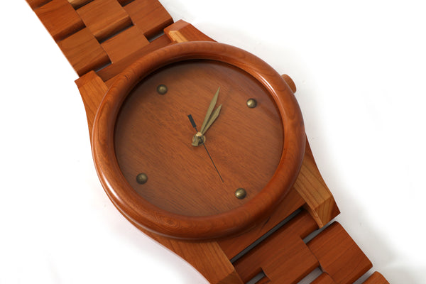 Large Wall Clock Wrist Watch in Wood, 1980's with Original Box