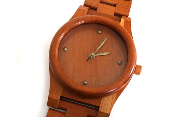 Large Wall Clock Wrist Watch in Wood, 1980's with Original Box