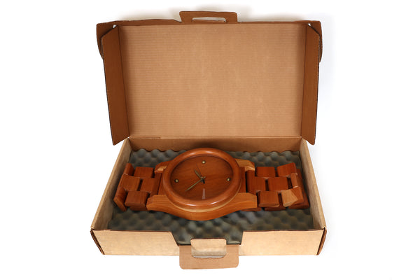 Large Wall Clock Wrist Watch in Wood, 1980's with Original Box