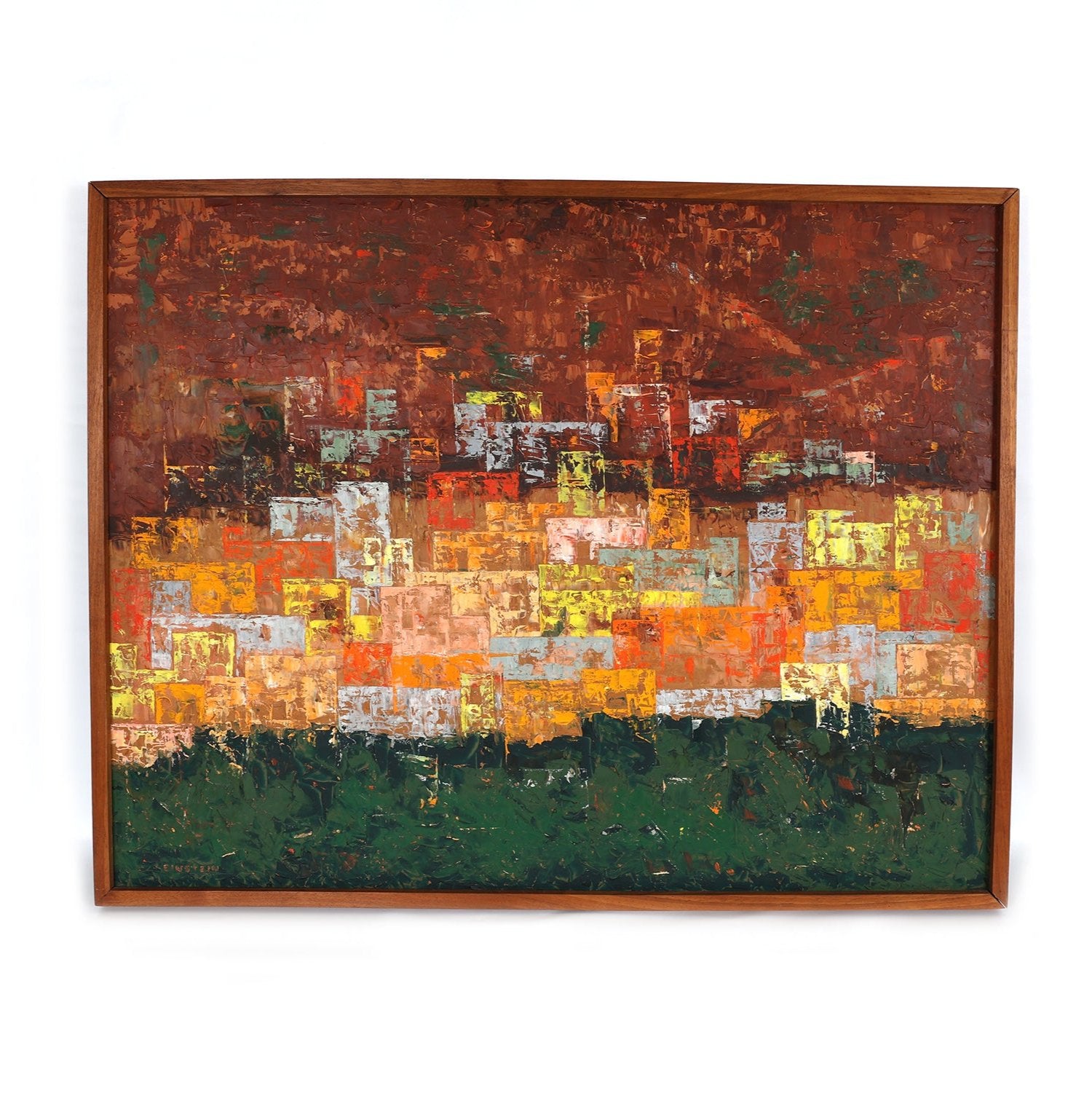 Mid Century Modern Abstract Painting by R.S. Einstein "Town on the Hill"