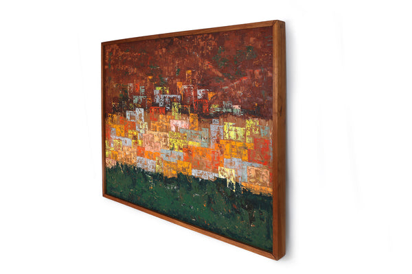 Mid Century Modern Abstract Painting by R.S. Einstein "Town on the Hill"