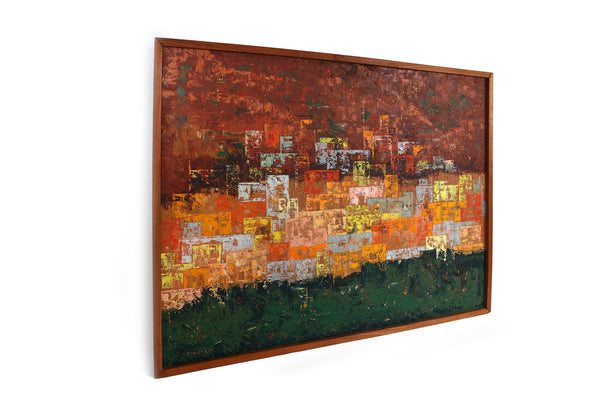 Mid Century Modern Abstract Painting by R.S. Einstein "Town on the Hill"