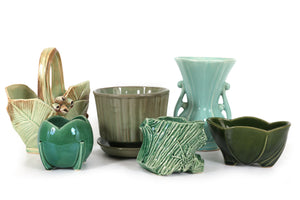 Set of 6 Vintage McCoy Planters and Vases in Green