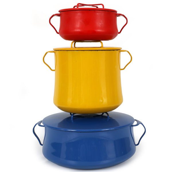 Set of 3 Jens Quistgaard Dansk Kobenstyle Enamel Dutch Ovens and Stock Pot