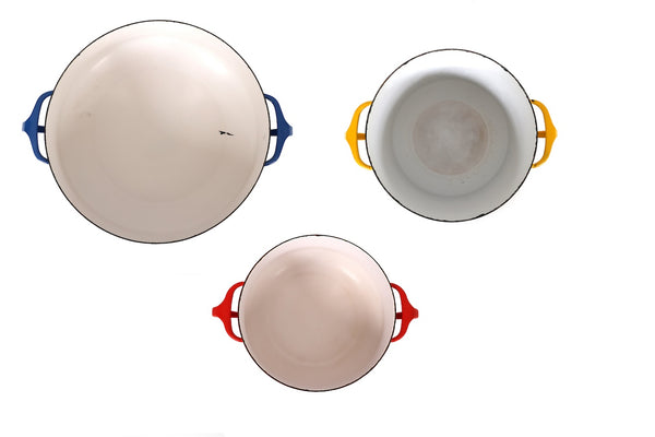 Set of 3 Jens Quistgaard Dansk Kobenstyle Enamel Dutch Ovens and Stock Pot