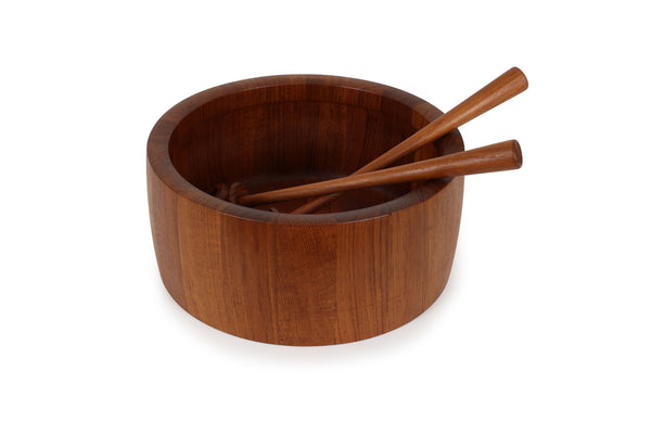 Richard Nissen Danish Modern Staved Teak Salad Bowl with Servers