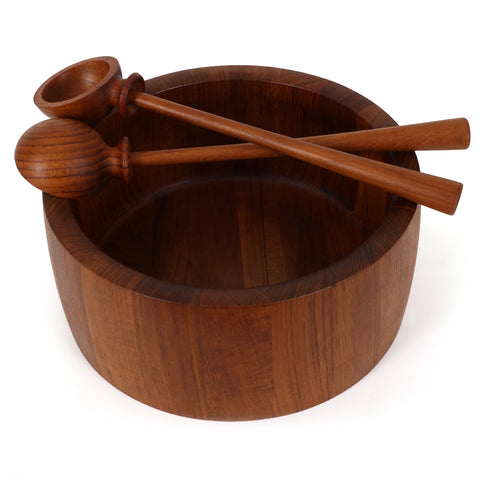 Richard Nissen Danish Modern Staved Teak Salad Bowl with Servers