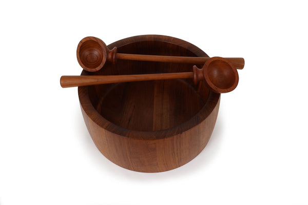 Richard Nissen Danish Modern Staved Teak Salad Bowl with Servers