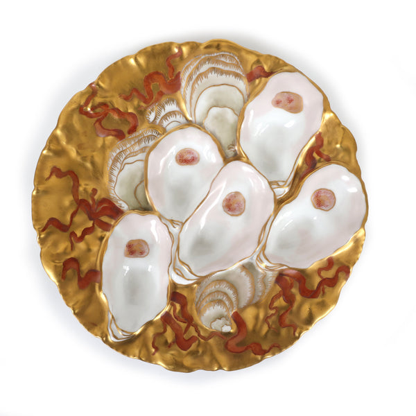RARE 1892 Limoges Oyster Plate in Turkey Pattern World's Fair Commemorative Hand Painted Gold & Coral