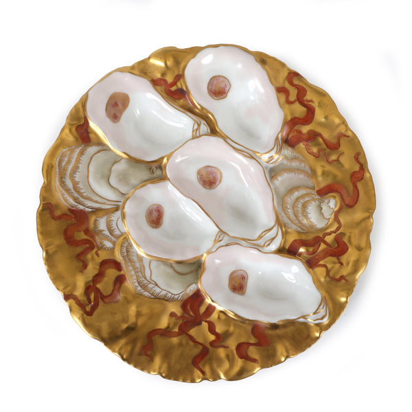 RARE 1892 Limoges Oyster Plate in Turkey Pattern World's Fair Commemorative Hand Painted Gold & Coral